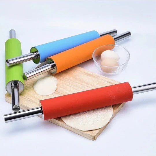 Steel Handle Silicone Rolling Pin-Red