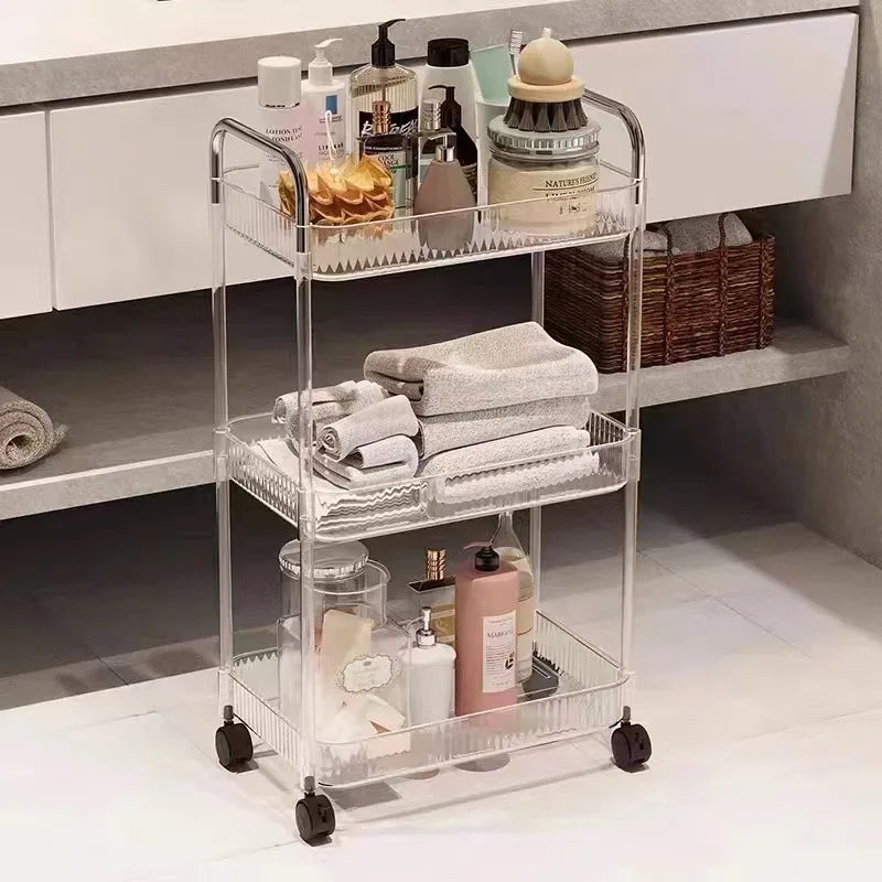 3 Tier Transparent Acrylic Rolling Trolley
