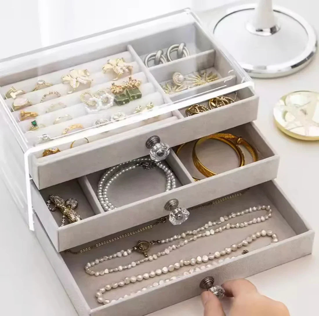 3 Drawers Acrylic Jewellery Box-Grey