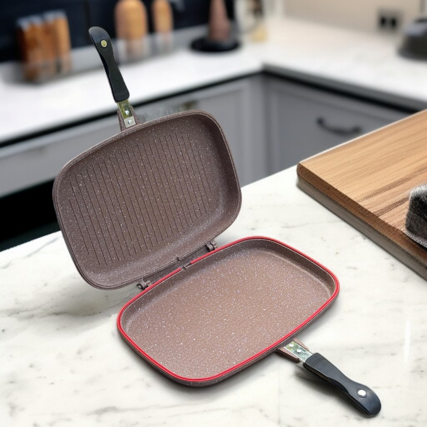 Double Sided Grill Pan Mahroon-40cm