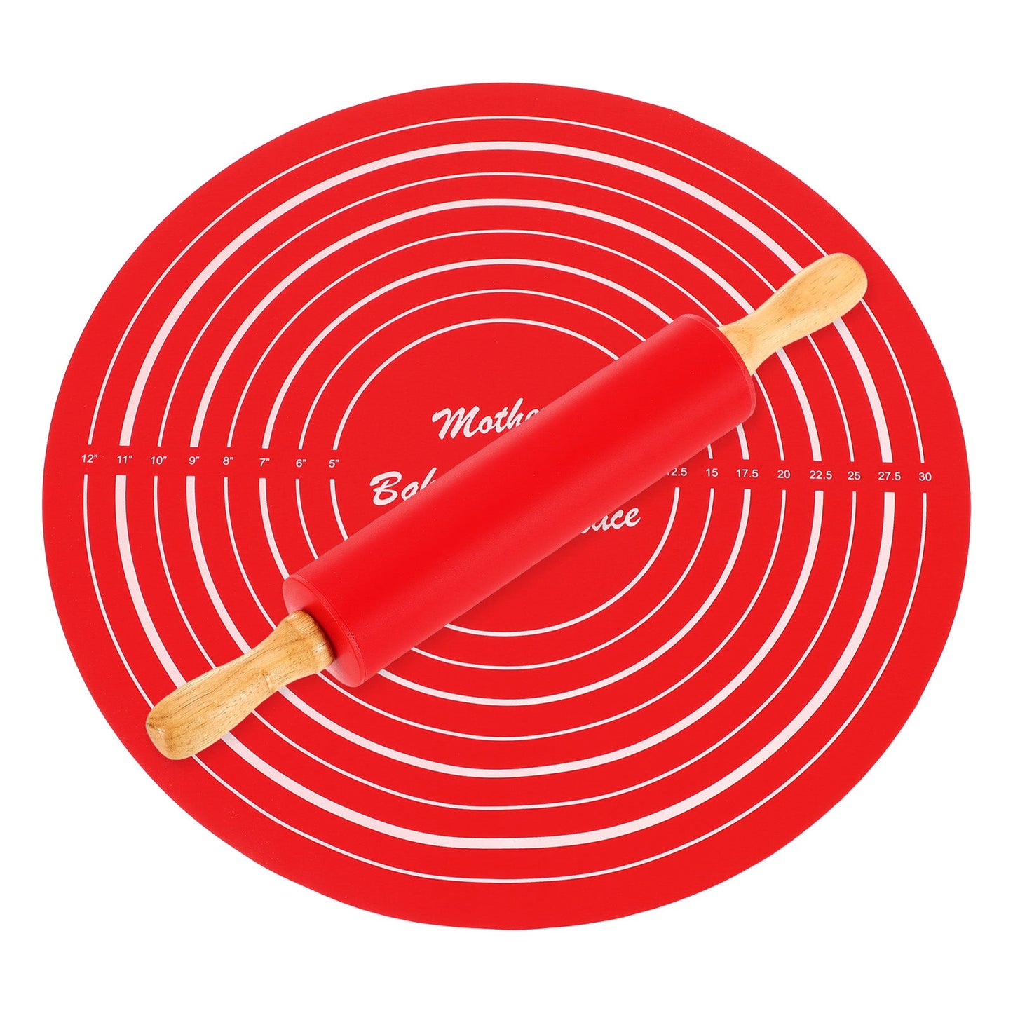 Set of Silicone Rolling Pin with Baking Sheet -Red