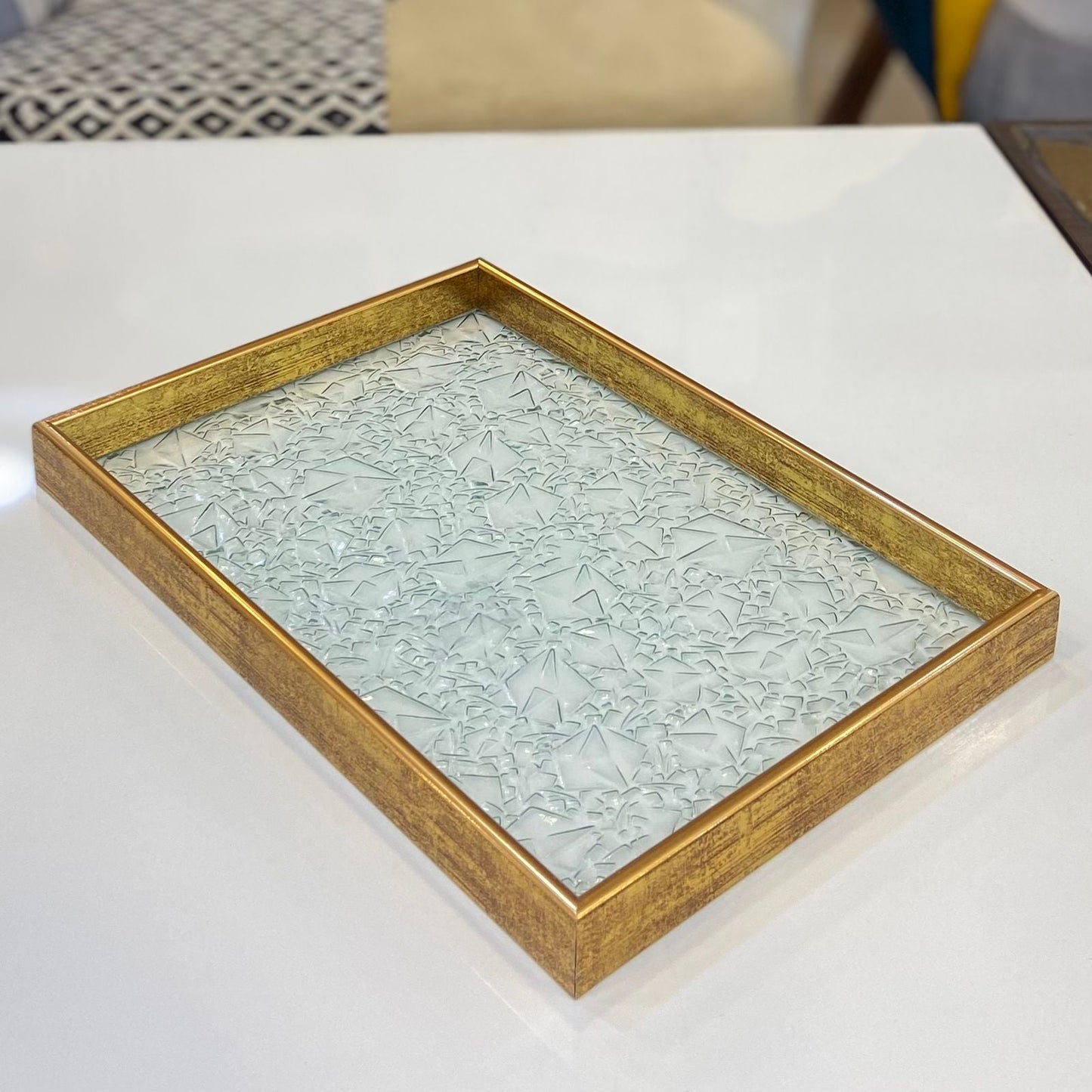 Versatile Golden Border Glass Tray-D1
