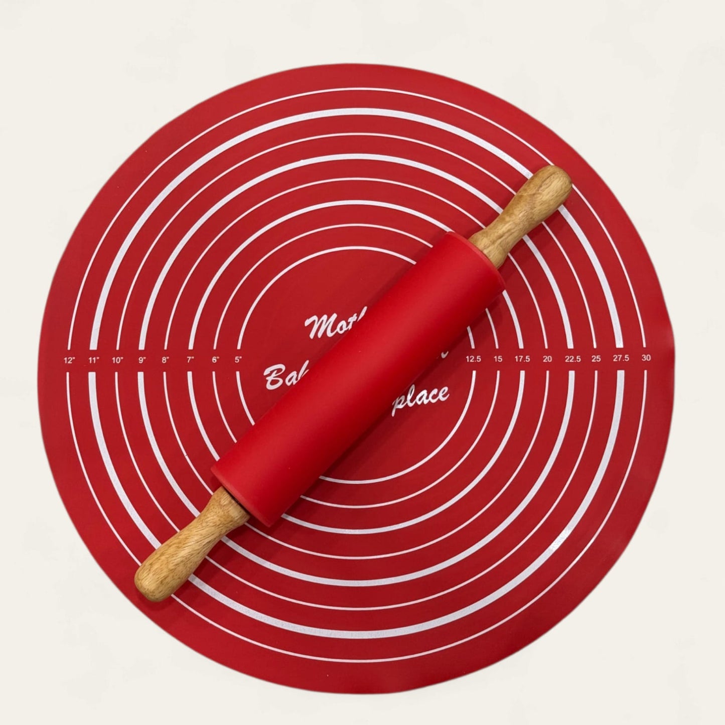 Set of Silicone Rolling Pin with Baking Sheet -Red